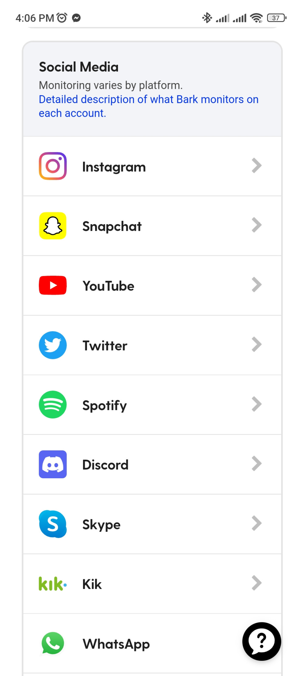 Social media app monitoring on Bark